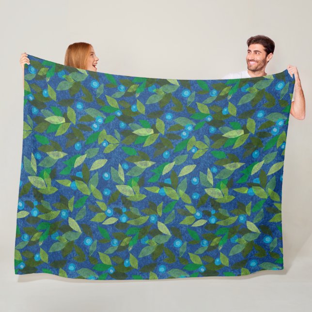 Blue Berries Minimal Floral Muster Einfache Botani Fleecedecke (Beispiel)
