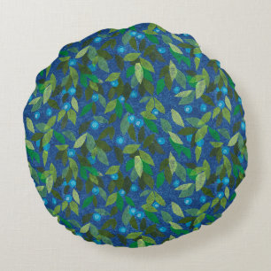 Blue Berries Minimal Floral Muster Einfache Botani Rundes Kissen