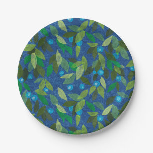 Blue Berries Minimal Floral Muster Papier Collage Pappteller