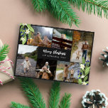 Blue Berry Grüne Foto Collage Frohe Weihnachten<br><div class="desc">Weihnachtskarte aus Foto mit grünen Zweigen mit weißen Blume und blauen Beeren,  die sechs Fotos Ihrer Familie umrahmen.</div>