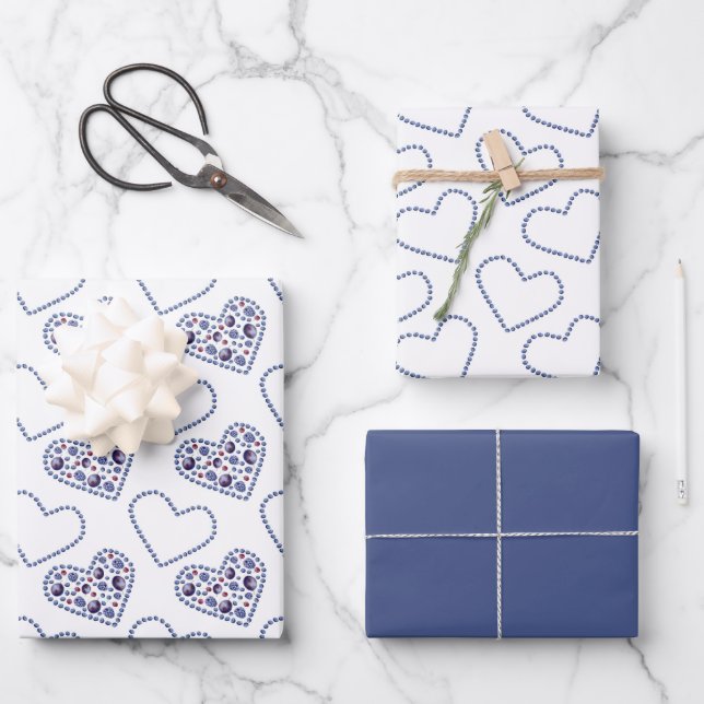 Blue Berry Hearts Geschenkpapier Set (Vorderseite)