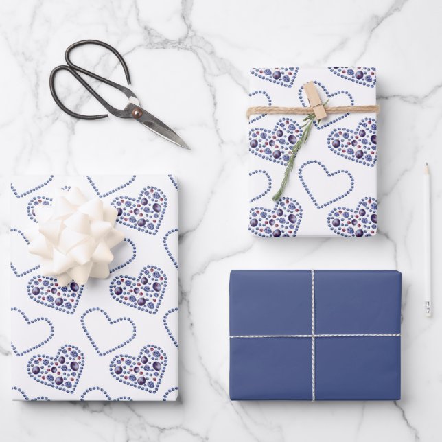 Blue Berry Hearts Geschenkpapier Set (Vorderseite)