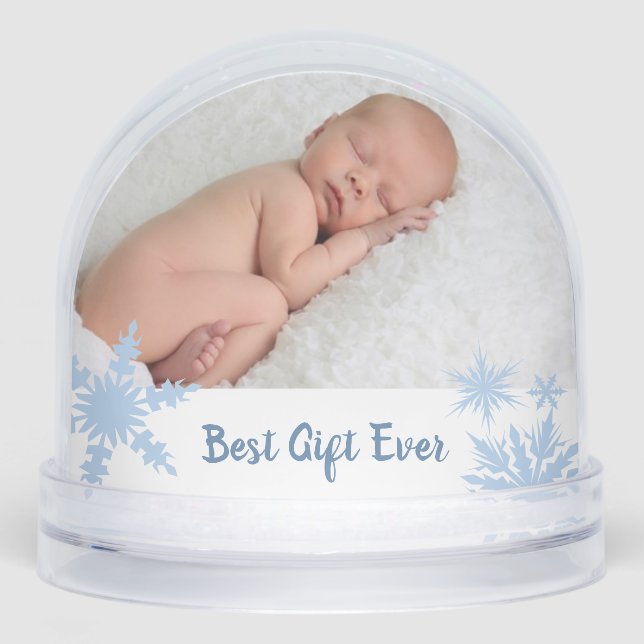 Blue Best Gift Ever Double Photo Schneekugeln (Vorderseite)