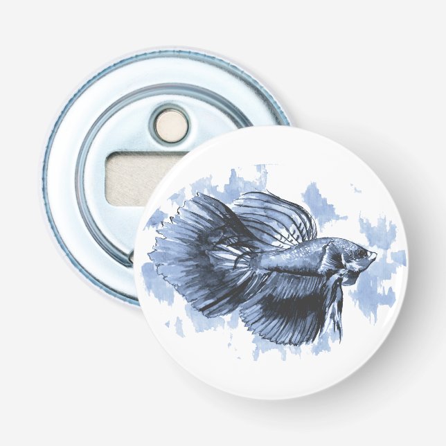 Blue Betta Button Flaschenöffner (Vorderseite)