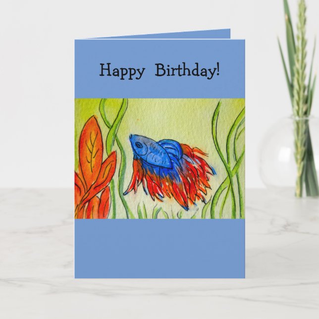 Blue Betta Fish Aquarellmalerei Grußkarte Karte (Vorderseite)