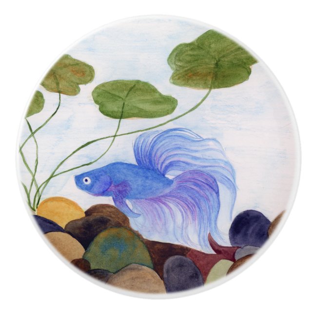 Blue Betta Fish Keramikknauf (Vorderseite)