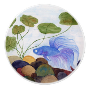 Blue Betta Fish Keramikknauf