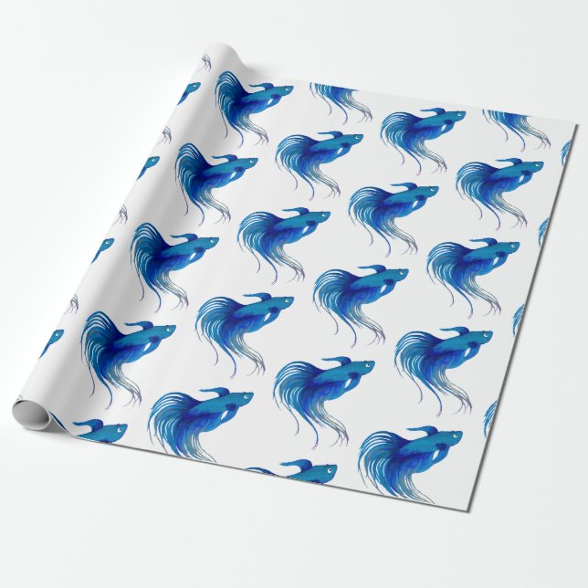 Blue Betta Fish Watercolor Geschenkpapier (Ungerollt)