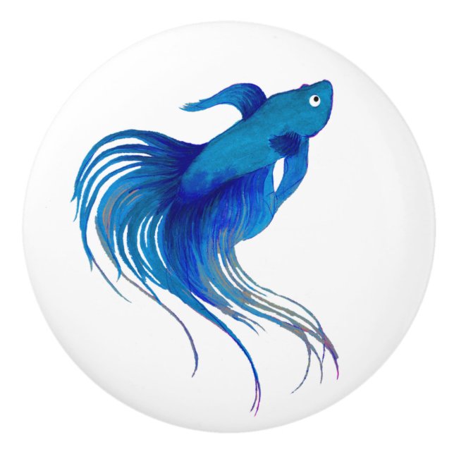 Blue Betta Fish Watercolor Keramikknauf (Vorderseite)