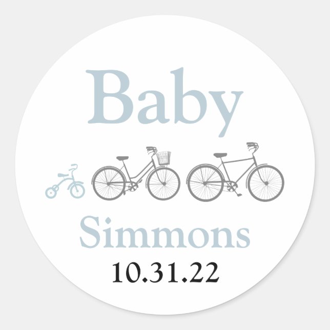 Blue Bicycle Baby Shower Runder Aufkleber (Vorderseite)
