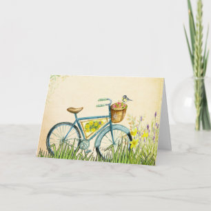 Blue Bicycle Basket Blume & Yellow Bird Karte