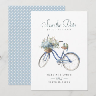 Blue Bicycle Bohemisch Floral Watercolor Wedding Save The Date
