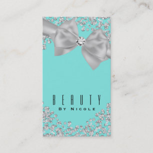 Blue Big White Bow Diamonds Chic Wedding Visitenkarte