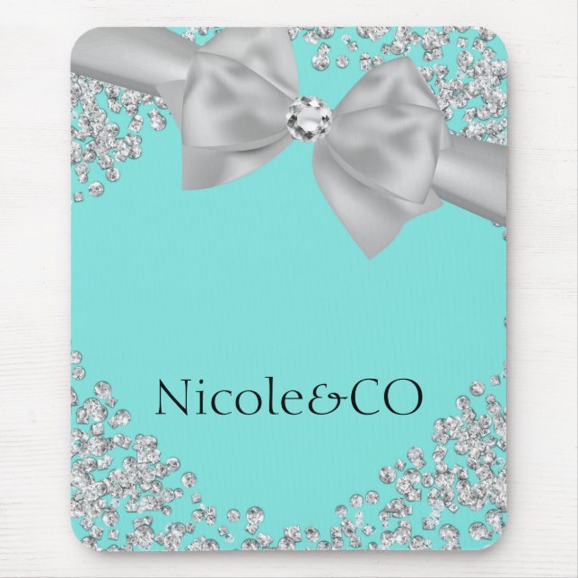 Blue Big White Bow Diamonds Glam Custom Mousepad (Vorne)