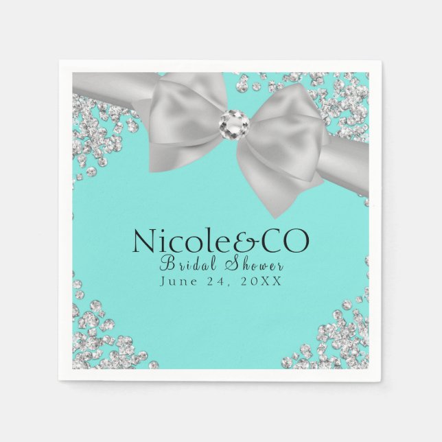 Blue Big White Bow Diamonds Glam Party Serviette (Vorderseite)