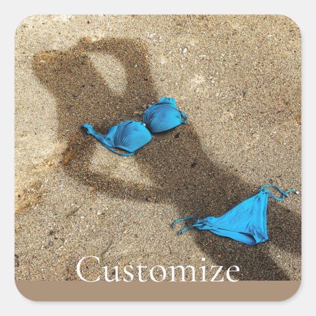 Blue Bikini Beach Sand Thunder_Cove Quadratischer Aufkleber (Vorderseite)