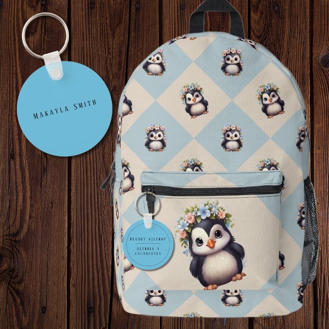 Blue Bilingual Peanut Allergary Alert Spanisch Schlüsselanhänger (Blue Bilingual Peanut Allergy Alert Custom name & Spanish text multilingual Project)