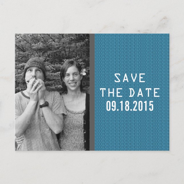 Blue Binary Code Foto Save the Date Postkarte (Vorderseite)