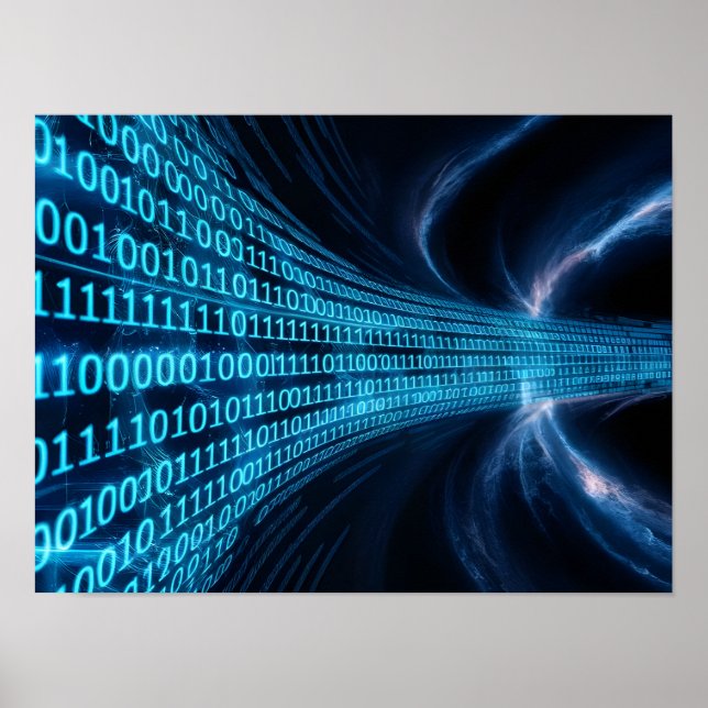 Blue Binary Code Matrix auf dem Computerbildschirm Poster (Vorne)