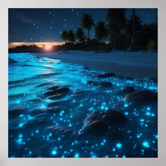 Blue Biolumineszenz Beach & Palmen Poster