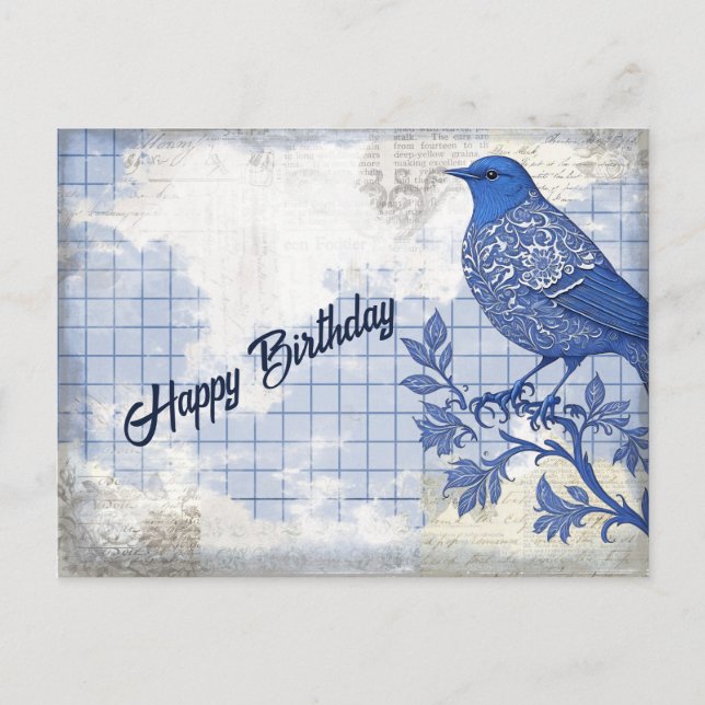Blue Bird Birthday Collage Postkarte (Vorderseite)