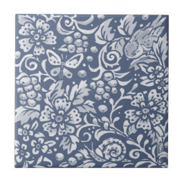 Blue Bird Butterfly Berries Woodland Floral Fliese