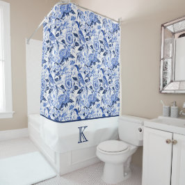 Blue Bird Chinoiserie Monogram Duschvorhang