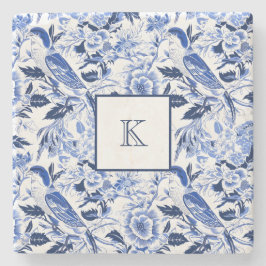 Blue Bird Chinoiserie Monogram Steinuntersetzer