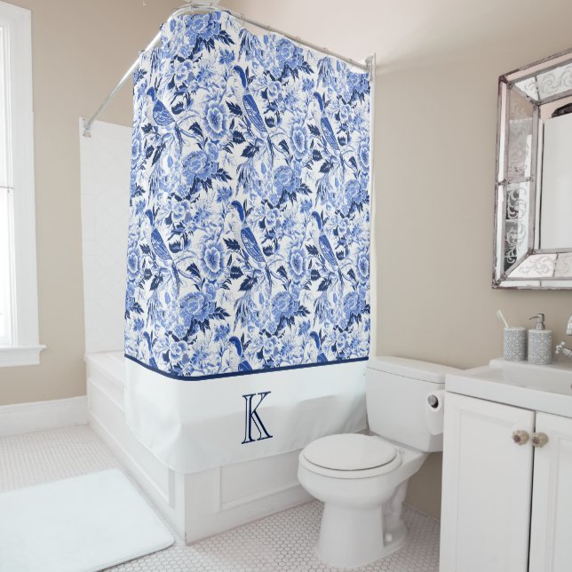 Blue Bird Chinoiserie Monogramm  Duschvorhang (Beispiel)