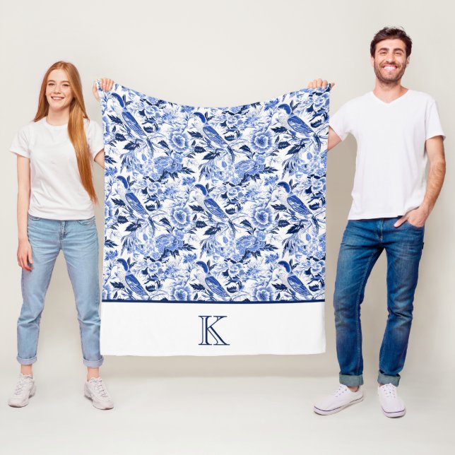 Blue Bird Chinoiserie Monogramm  Fleecedecke (Beispiel)