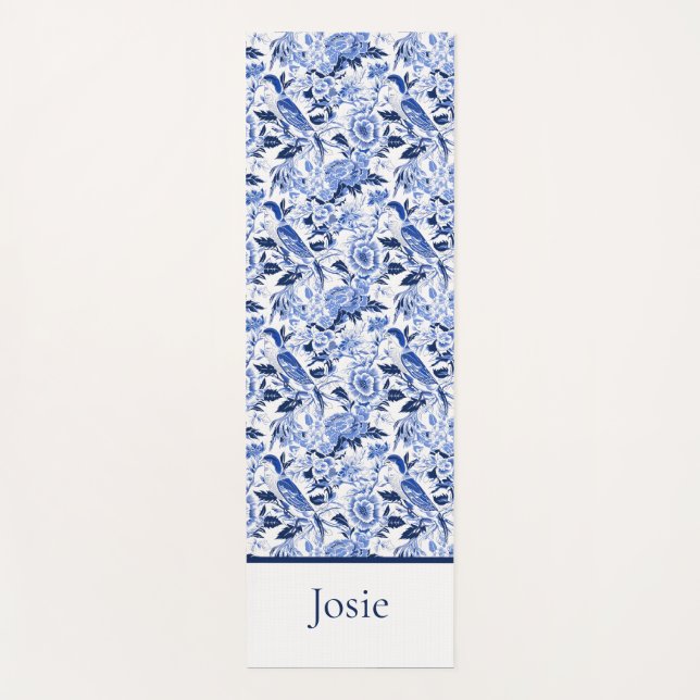 Blue Bird Chinoiserie Monogramm  Yogamatte (Vorderseite)