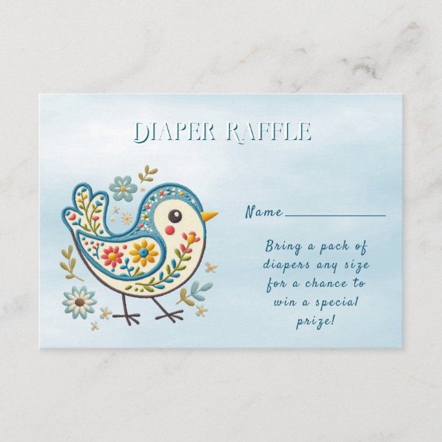 Blue Bird Floral Baby Dusche Begleitkarte (Vorderseite)