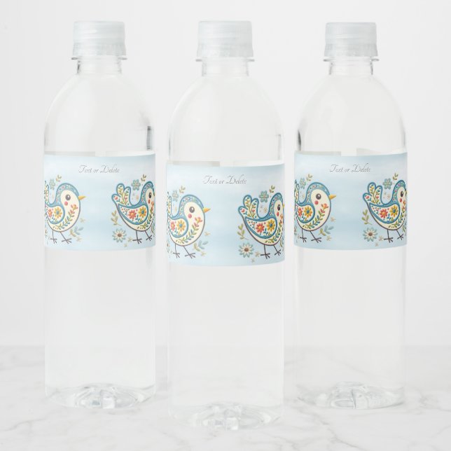 Blue Bird Floral Étiquette de bouteille d'eau (Bouteilles)
