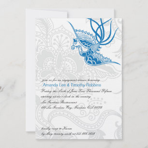 Blue Bird & Floral Mariage Engagement Invitation