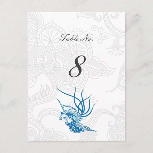 Blue Bird & Floral Mariage Numéro de tableau Carte (Devant)