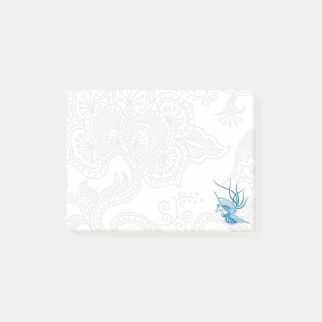 Blue Bird & Floral Notes Post-it Klebezettel (Vorderseite)