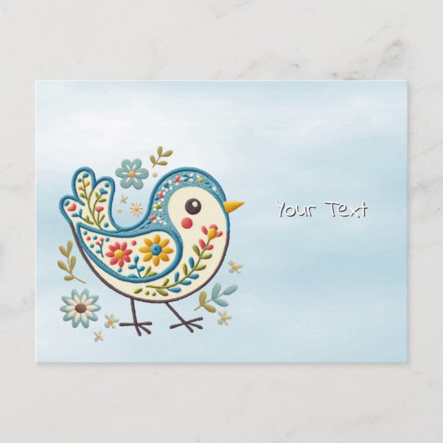 Blue Bird Floral Postcard Postkarte (Vorderseite)