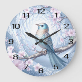 Blue Bird Floral Wall Clock Große Wanduhr