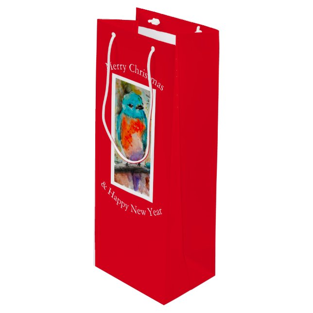 Blue Bird-Geschenktasche Geschenktüte Für Weinflaschen (Vorderseite Schrägansicht)