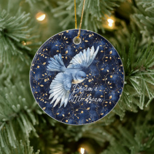 Blue Bird Gold Leaves Traum Keramik Ornament