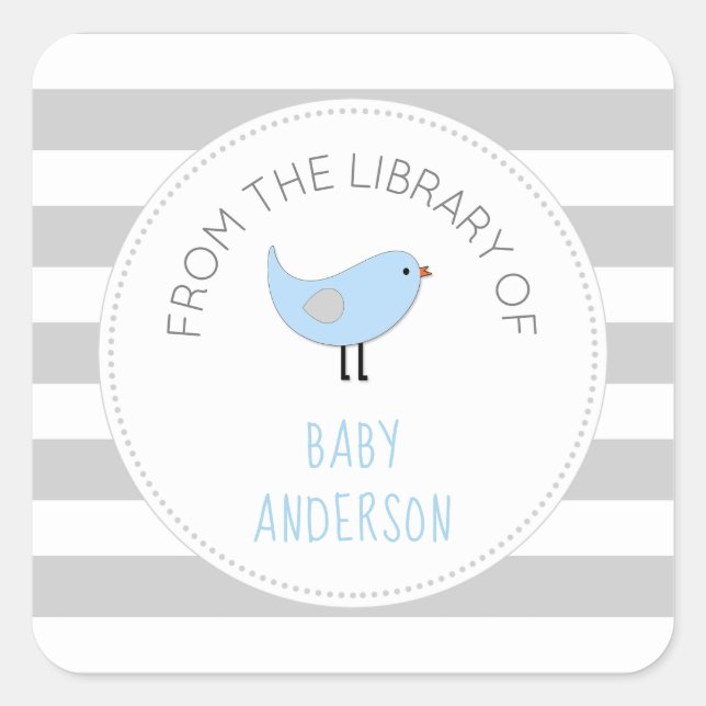 Blue Bird Junge Babydusche Buchzeichen / Buch Quadratischer Aufkleber (Vorderseite)