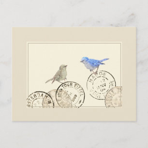 Blue Bird Missing You French Vintage Carte postale