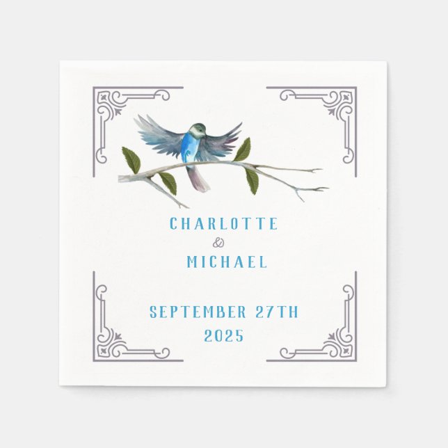Blue Bird of Happiness Wedding Paper Napkin Serviette (Vorderseite)