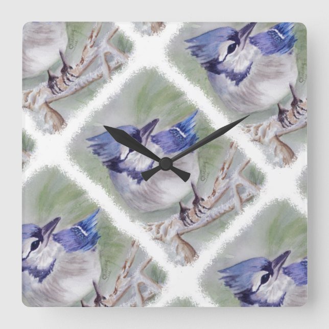 BLUE BIRD OF PARADISE QUADRATISCHE WANDUHR (Vorderseite)