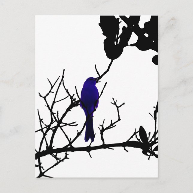 Blue bird on black tree postkarte (Vorderseite)