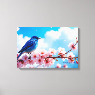 Blue Bird on Cherry Blossom Branch Leinwanddruck