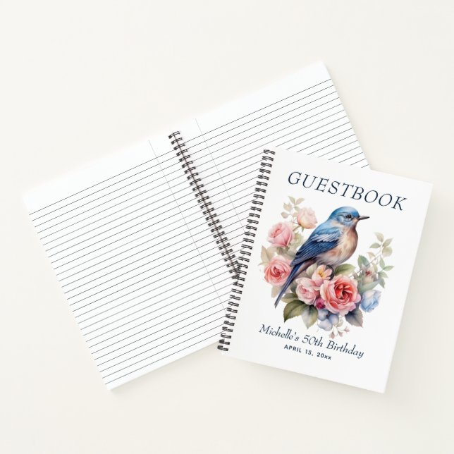 Blue Bird Pink Floral 50. Geburtstag Notizbuch (Innenseite)