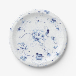 Blue Bird Rose Chinoiserie Pappteller