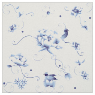 Blue Bird Rose Chinoiserie Stoff