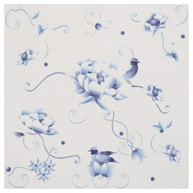Blue Bird Rose Chinoiserie Stoff (Muster)